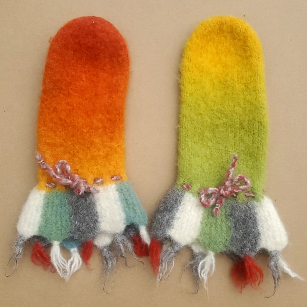 Pair of colorful wool mittens